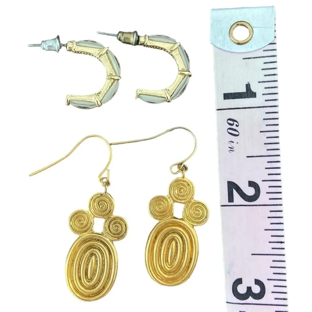 Vintage Bohemian Earrings Set Gold Mother of Pearl - Picture 3 of 5